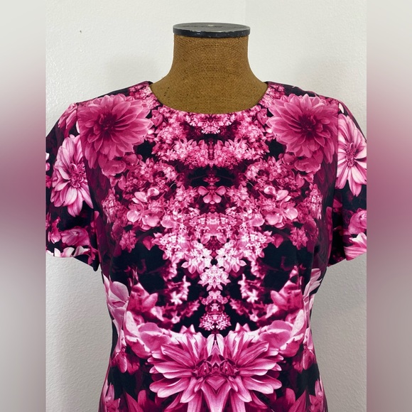 Michael Kors Women's New Pink Gardens Floral Short Dress Size 12 Dahlias Bouquet - Picture 3 of 14
